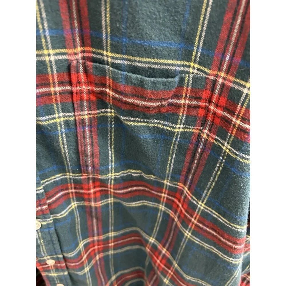 LL Bean VTG 90s Flannel Button Up Shirt Plaid Red Green Grunge Mens Xl